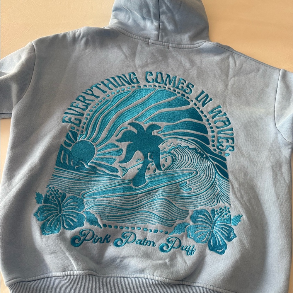 Pink Palm Puff Blue Hoodie